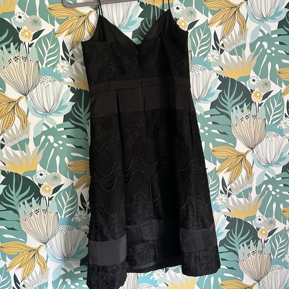Aidan Mattox Black Embroidered Lace Floral Pleated A-Line Dress Womens Sz 10 EUC - Picture 4 of 5